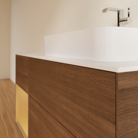 Тумба под раковину Villeroy & Boch Finion 120х50,1 см с подсветкой МДФ шпон грецкого ореха/стекло белое матовое G391HFGN