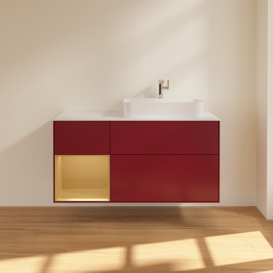 Тумба під раковину Villeroy & Boch Finion 120х50,1 см із підсвічуванням МДФ півонія матовий лак/скло біле матове G391HFHB