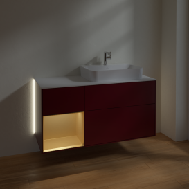 Тумба під раковину Villeroy & Boch Finion 120х50,1 см із підсвічуванням МДФ півонія матовий лак/скло біле матове G391HFHB