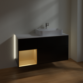 Тумба під раковину Villeroy & Boch Finion 120х50,1 см із підсвічуванням МДФ чорний матовий лак/скло біле матове G391HFPD