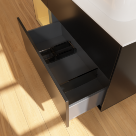 Тумба під раковину Villeroy & Boch Finion 120х50,1 см із підсвічуванням МДФ чорний матовий лак/скло біле матове G391HFPD