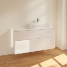 Тумба под раковину Villeroy & Boch Finion 120х50,1 см с подсветкой МДФ глянцевый белый лак/стекло белое матовое G391MTGF