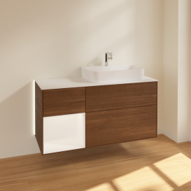 Тумба под раковину Villeroy & Boch Finion 120х50,1 см с подсветкой МДФ шпон грецкого ореха/стекло белое матовое G391MTGN