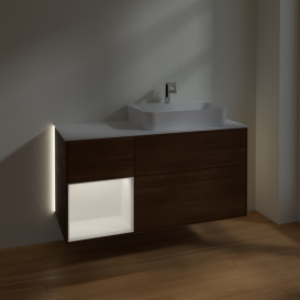 Тумба под раковину Villeroy & Boch Finion 120х50,1 см с подсветкой МДФ шпон грецкого ореха/стекло белое матовое G391MTGN