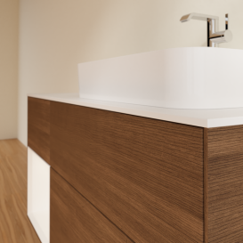 Тумба под раковину Villeroy & Boch Finion 120х50,1 см с подсветкой МДФ шпон грецкого ореха/стекло белое матовое G391MTGN