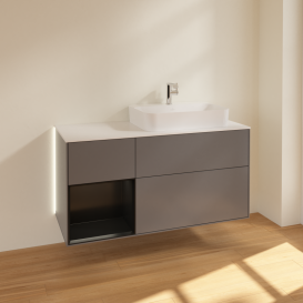 Тумба под раковину Villeroy & Boch Finion 120х50,1 см с подсветкой МДФ антрацит матовый лак/стекло белое матовое G391PDGK
