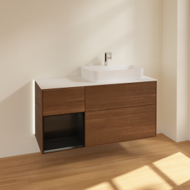 Тумба под раковину Villeroy & Boch Finion 120х50,1 см с подсветкой МДФ шпон грецкого ореха/стекло белое матовое G391PDGN