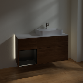 Тумба под раковину Villeroy & Boch Finion 120х50,1 см с подсветкой МДФ шпон грецкого ореха/стекло белое матовое G391PDGN