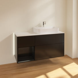 Тумба под раковину Villeroy & Boch Finion 120х50,1 см с подсветкой МДФ черный матовый лак/стекло белое матовое G391PDPD