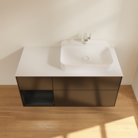 Тумба под раковину Villeroy & Boch Finion 120х50,1 см с подсветкой МДФ черный матовый лак/стекло белое матовое G391PDPD