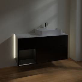 Тумба под раковину Villeroy & Boch Finion 120х50,1 см с подсветкой МДФ черный матовый лак/стекло белое матовое G391PDPD