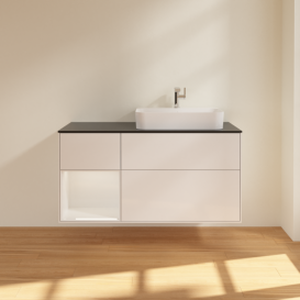 Тумба под раковину Villeroy & Boch Finion 120х50,1 см с подсветкой МДФ глянцевый белый лак/стекло черное матовое G392GFGF