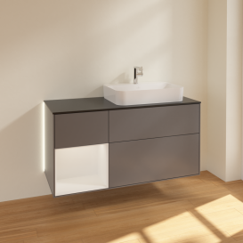 Тумба под раковину Villeroy & Boch Finion 120х50,1 см с подсветкой МДФ антрацит матовый лак/стекло черное матовое G392GFGK