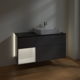 Тумба под раковину Villeroy & Boch Finion 120х50,1 см с подсветкой МДФ антрацит матовый лак/стекло черное матовое G392GFGK