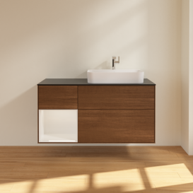 Тумба под раковину Villeroy & Boch Finion 120х50,1 см с подсветкой МДФ шпон грецкого ореха/стекло черное матовое G392GFGN