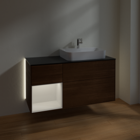 Тумба под раковину Villeroy & Boch Finion 120х50,1 см с подсветкой МДФ шпон грецкого ореха/стекло черное матовое G392GFGN