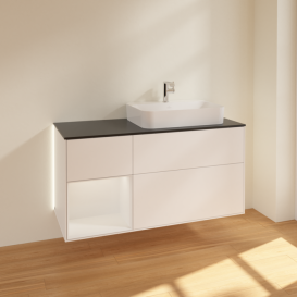 Тумба под раковину Villeroy & Boch Finion 120х50,1 см с подсветкой МДФ белый матовый лак/стекло черное матовое G392GFMT