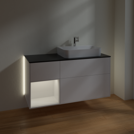 Тумба под раковину Villeroy & Boch Finion 120х50,1 см с подсветкой МДФ белый матовый лак/стекло черное матовое G392GFMT