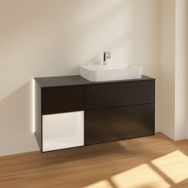 Тумба под раковину Villeroy & Boch Finion 120х50,1 см с подсветкой МДФ черный матовый лак/стекло черное матовое G392GFPD