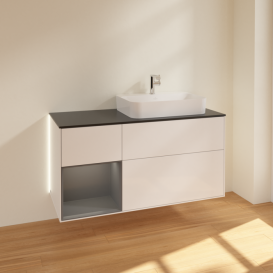 Тумба под раковину Villeroy & Boch Finion 120х50,1 см с подсветкой МДФ глянцевый белый лак/стекло черное матовое G392GKGF