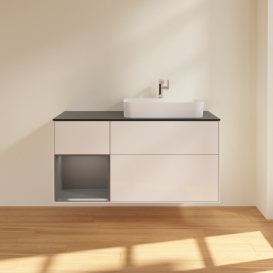 Тумба под раковину Villeroy & Boch Finion 120х50,1 см с подсветкой МДФ глянцевый белый лак/стекло черное матовое G392GKGF