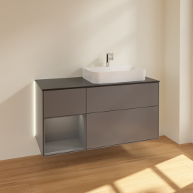 Тумба под раковину Villeroy & Boch Finion 120х50,1 см с подсветкой МДФ антрацит матовый лак/стекло черное матовое G392GKGK