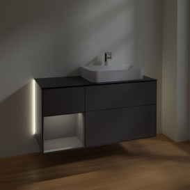 Тумба под раковину Villeroy & Boch Finion 120х50,1 см с подсветкой МДФ антрацит матовый лак/стекло черное матовое G392GKGK