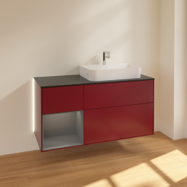 Тумба под раковину Villeroy & Boch Finion 120х50,1 см с подсветкой МДФ пион матовый лак/стекло черное матовое G392GKHB