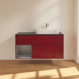 Тумба под раковину Villeroy & Boch Finion 120х50,1 см с подсветкой МДФ пион матовый лак/стекло черное матовое G392GKHB