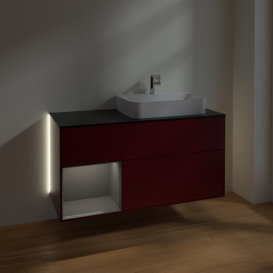 Тумба под раковину Villeroy & Boch Finion 120х50,1 см с подсветкой МДФ пион матовый лак/стекло черное матовое G392GKHB