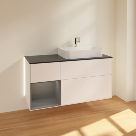 Тумба под раковину Villeroy & Boch Finion 120х50,1 см с подсветкой МДФ белый матовый лак/стекло черное матовое G392GKMT