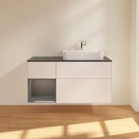 Тумба под раковину Villeroy & Boch Finion 120х50,1 см с подсветкой МДФ белый матовый лак/стекло черное матовое G392GKMT