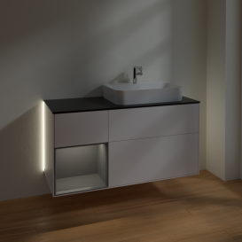 Тумба под раковину Villeroy & Boch Finion 120х50,1 см с подсветкой МДФ белый матовый лак/стекло черное матовое G392GKMT