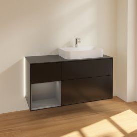 Тумба под раковину Villeroy & Boch Finion 120х50,1 см с подсветкой МДФ черный матовый лак/стекло черное матовое G392GKPD