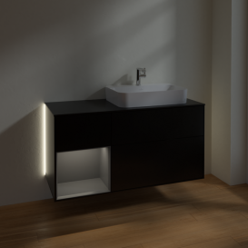 Тумба под раковину Villeroy & Boch Finion 120х50,1 см с подсветкой МДФ черный матовый лак/стекло черное матовое G392GKPD