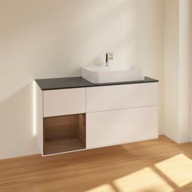 Тумба под раковину Villeroy & Boch Finion 120х50,1 см с подсветкой МДФ глянцевый белый лак/стекло черное матовое G392GNGF