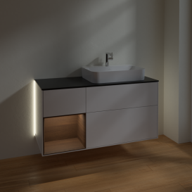 Тумба под раковину Villeroy & Boch Finion 120х50,1 см с подсветкой МДФ глянцевый белый лак/стекло черное матовое G392GNGF