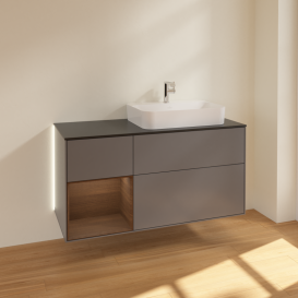 Тумба под раковину Villeroy & Boch Finion 120х50,1 см с подсветкой МДФ антрацит матовый лак/стекло черное матовое G392GNGK