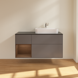 Тумба под раковину Villeroy & Boch Finion 120х50,1 см с подсветкой МДФ антрацит матовый лак/стекло черное матовое G392GNGK