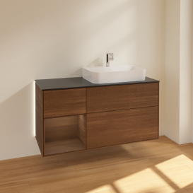 Тумба под раковину Villeroy & Boch Finion 120х50,1 см с подсветкой МДФ шпон грецкого ореха/стекло черное матовое G392GNGN