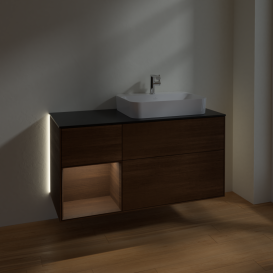 Тумба под раковину Villeroy & Boch Finion 120х50,1 см с подсветкой МДФ шпон грецкого ореха/стекло черное матовое G392GNGN