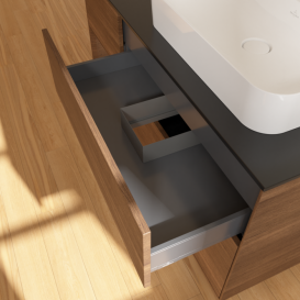 Тумба под раковину Villeroy & Boch Finion 120х50,1 см с подсветкой МДФ шпон грецкого ореха/стекло черное матовое G392GNGN