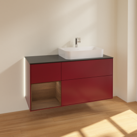 Тумба под раковину Villeroy & Boch Finion 120х50,1 см с подсветкой МДФ пион матовый лак/стекло черное матовое G392GNHB