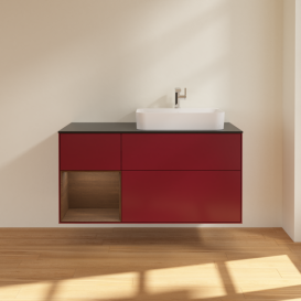 Тумба под раковину Villeroy & Boch Finion 120х50,1 см с подсветкой МДФ пион матовый лак/стекло черное матовое G392GNHB