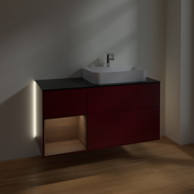 Тумба под раковину Villeroy & Boch Finion 120х50,1 см с подсветкой МДФ пион матовый лак/стекло черное матовое G392GNHB