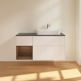 Тумба під раковину Villeroy & Boch Finion 120х50,1 см із підсвічуванням МДФ білий матовий лак/скло чорне матове G392GNMT