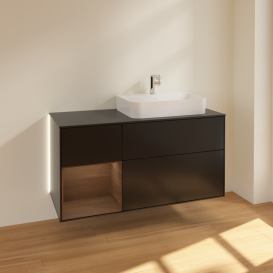 Тумба под раковину Villeroy & Boch Finion 120х50,1 см с подсветкой МДФ черный матовый лак/стекло черное матовое G392GNPD