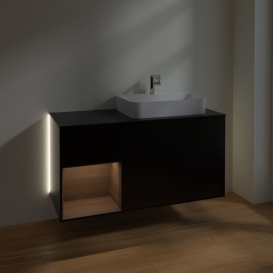 Тумба под раковину Villeroy & Boch Finion 120х50,1 см с подсветкой МДФ черный матовый лак/стекло черное матовое G392GNPD