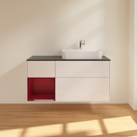 Тумба под раковину Villeroy & Boch Finion 120х50,1 см с подсветкой МДФ глянцевый белый лак/стекло черное матовое G392HBGF