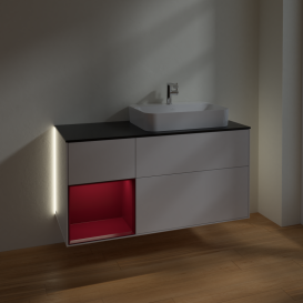 Тумба под раковину Villeroy & Boch Finion 120х50,1 см с подсветкой МДФ глянцевый белый лак/стекло черное матовое G392HBGF